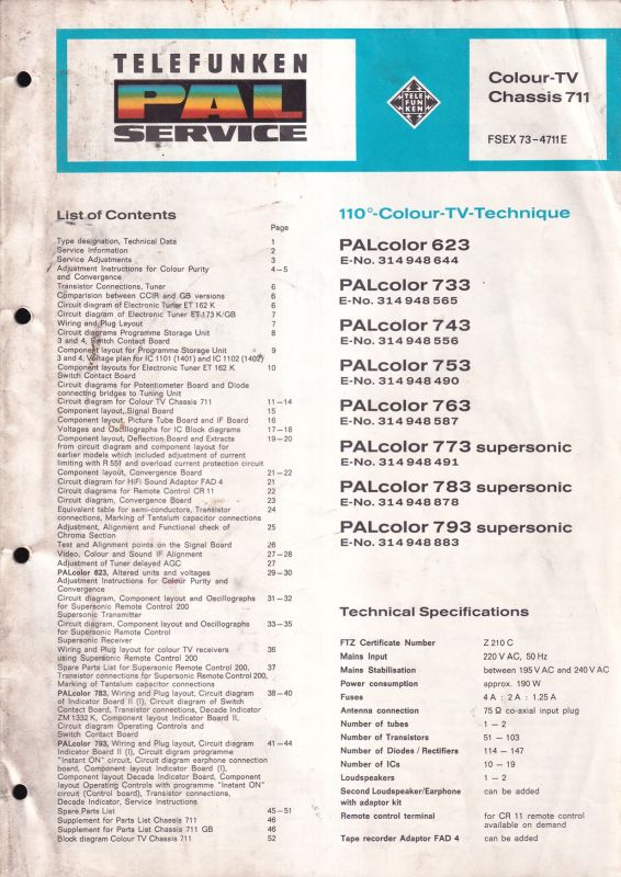 Telefunken  Service Information zum Colour - TV Chassis 711 