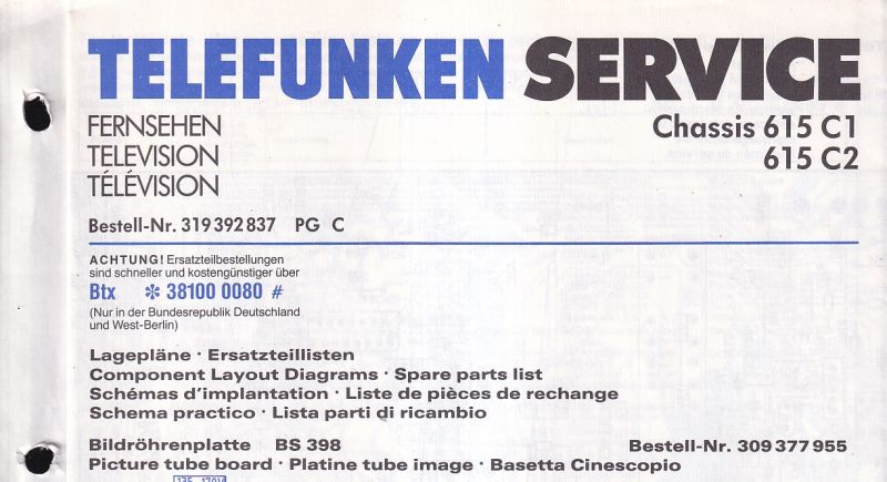 Telefunken  Fernseh Service Information für Chassis 615C1 und 615C2 