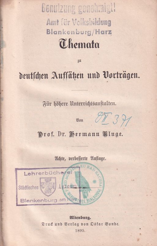 Kluge,Hermann  Themata zu deutschen Aufsätzen und Vorträgen 