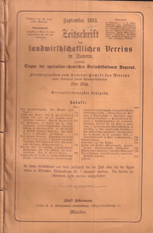 Landwirthschaftlicher Verein in Bayern  Zeitschrift des Landwirthschaftlichen Vereins in Bayern 1883 