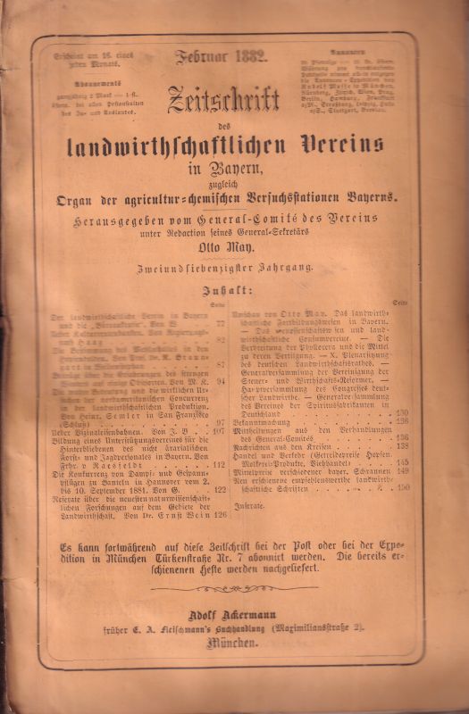 Landwirthschaftlicher Verein in Bayern  Zeitschrift des Landwirthschaftlichen Vereins in Bayern 1882 