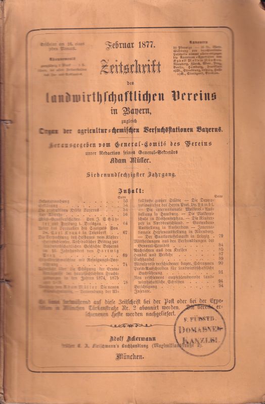Landwirthschaftlicher Verein in Bayern  Zeitschrift des Landwirthschaftlichen Vereins in Bayern 1877 