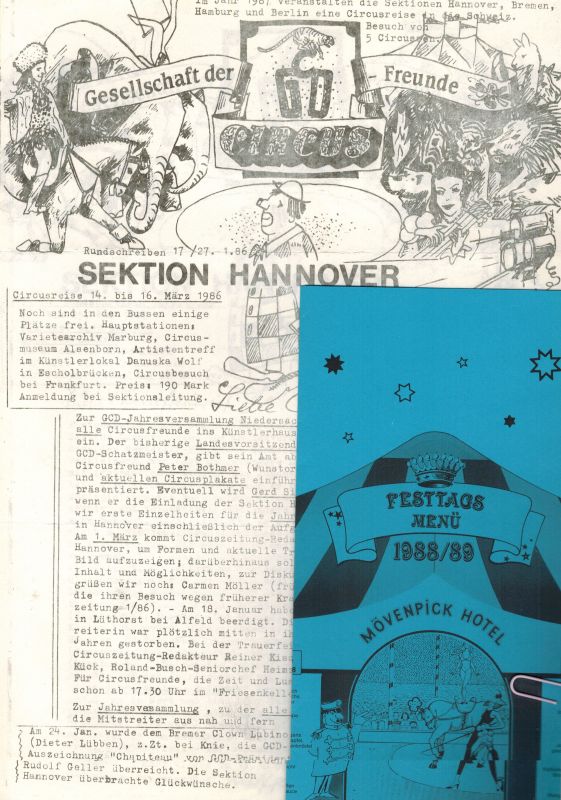 Gesellschaft der Zirkusfreunde Sektion Hannover  Rundschreiben Nr. 17 und 18 (1986), 23 (1987) und 25 (1989) 