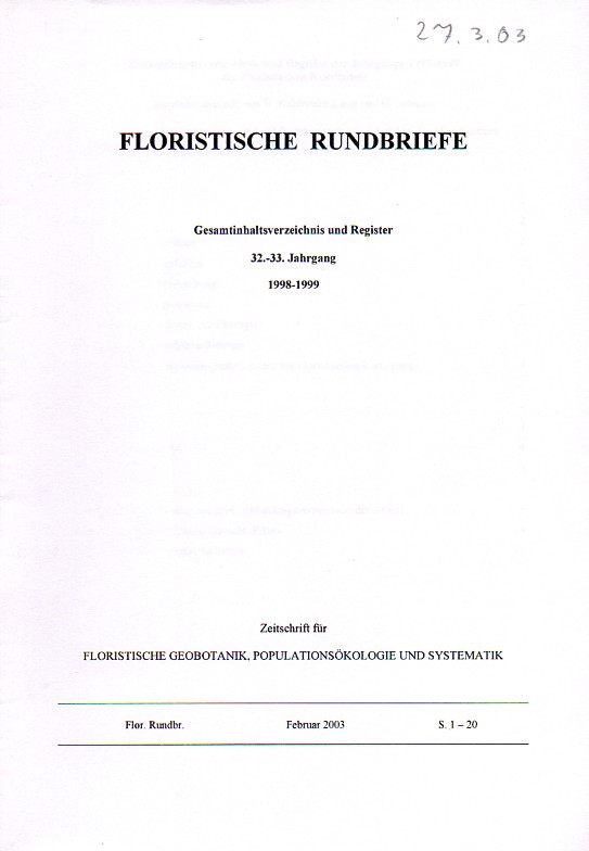 Floristische Rundbriefe  Floristische Rundbriefe 32.-33.Jahrgang 1998-1999 