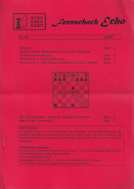 Fernschach Echo  Fernschach Echo Nr.59 3-2000 (1 Heft) 