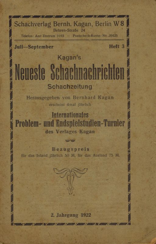 Kagan,Bernhard (Hrsg.)  Internationales Problem- und Endspielstudien-Turnier des Verlages 