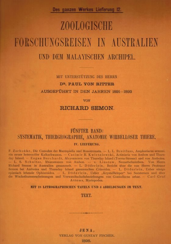 Semon,Richard  Zoologische Forschungsreisen in Australien und dem Malayischen 