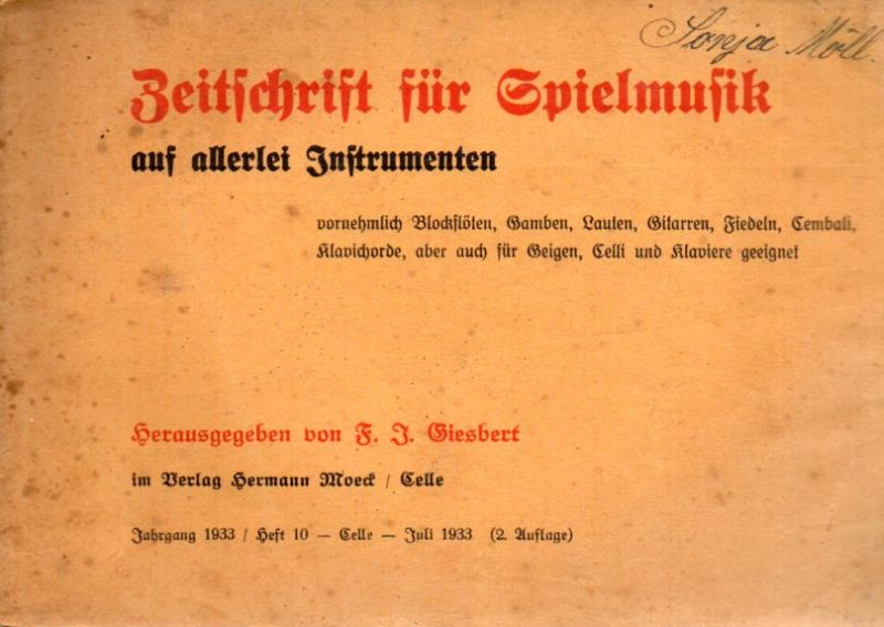 Giesbert,F.J.  Zeitschrift für Spielmusik Jahrgang 1933, Heft 10 