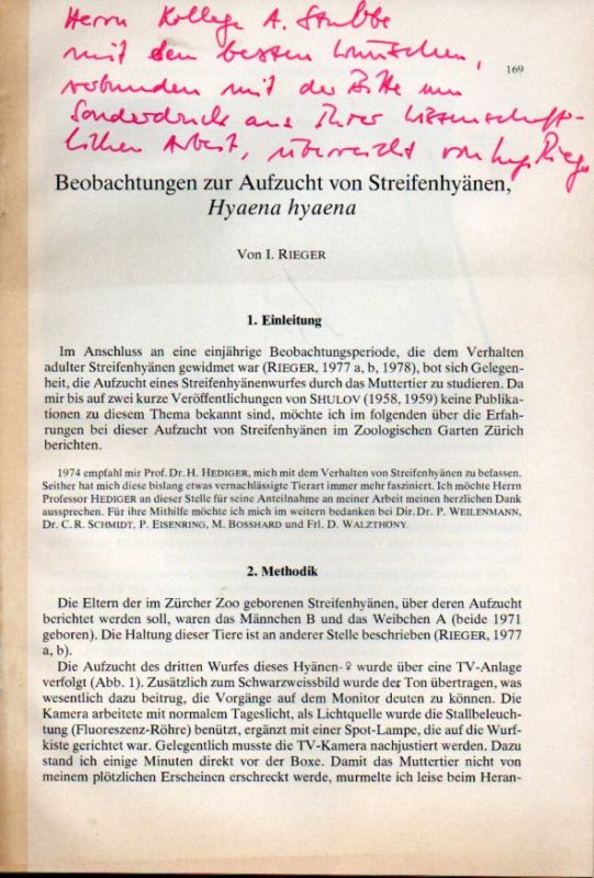 Rieger,I.  Beobachtungen zur Aufzucht von Streifenhyänen Hyaena hyaena 