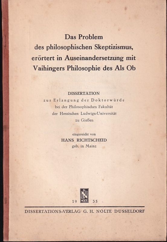 Richtscheid,Hans  Das Problem des philosophischen Skeptizismuserörtert 