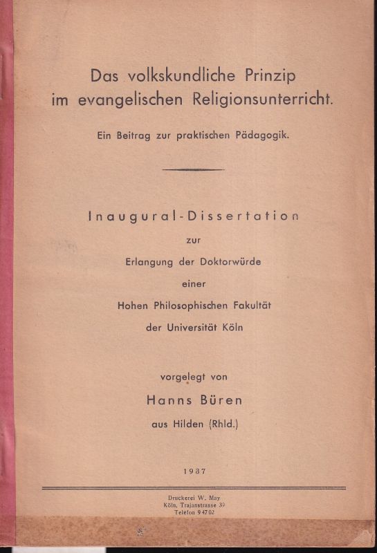 Büren,Hanns  Das volkskundliche Prinzip im evangelischen Religionsunterricht 