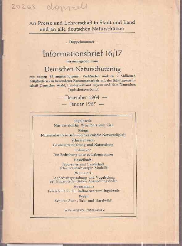 Deutscher Naturschutzring (Hsg.)  Informationsbrief 16 / 17 Dezember 1964 / Januar 1965 
