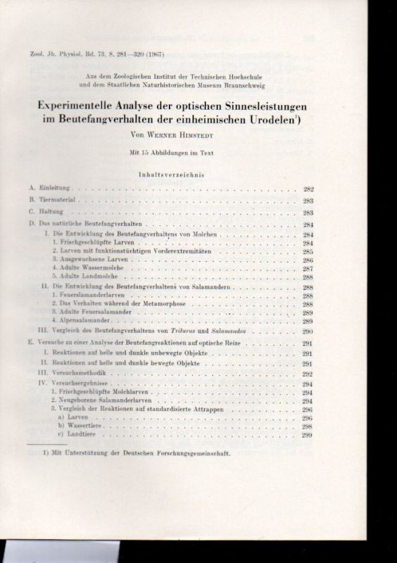 Himstedt,Werner  Experimentelle Analyse der optischen Sinnesleistungen im 