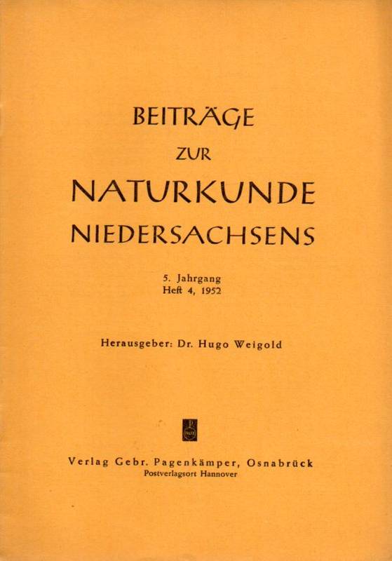 Weigold,Hugo (Hsg.)  Beiträge zur Naturkunde Niedersachsens 5.Jahrgang Heft 4 