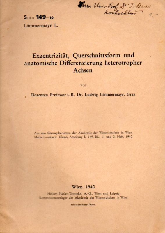 Lämmermayr,Ludwig  Exzentrizität, Querschnittsform und anatomische Differenzierung 