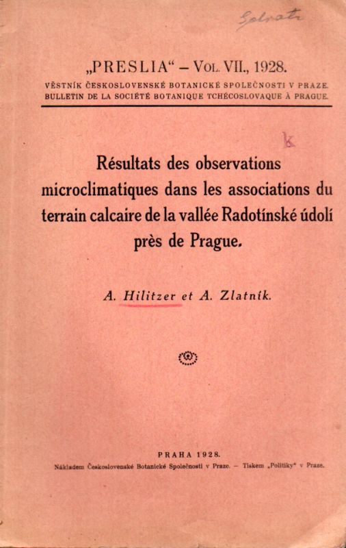 Hilitzer,A et A.Zlatnik  Resultats de observations microclimatiques dans les associations 