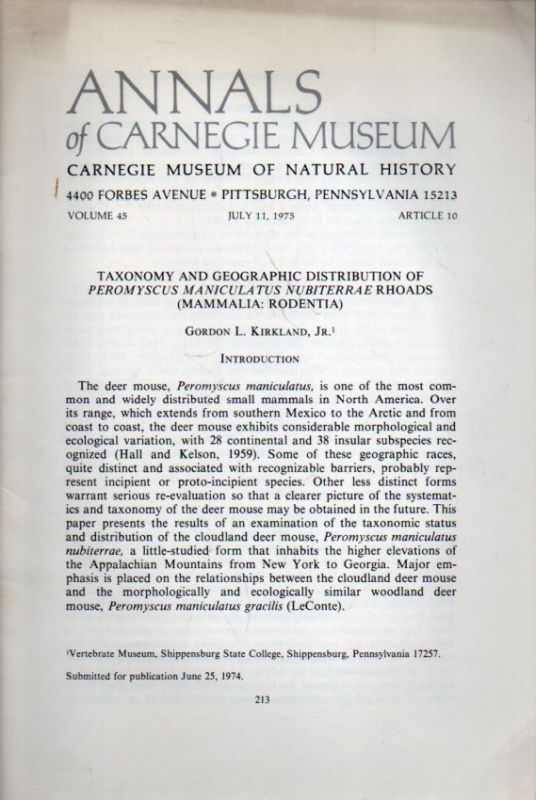 Kirkland,Gordon L.  Taxonomy and Geographic Distribution of Peromyscus Maniculatus 