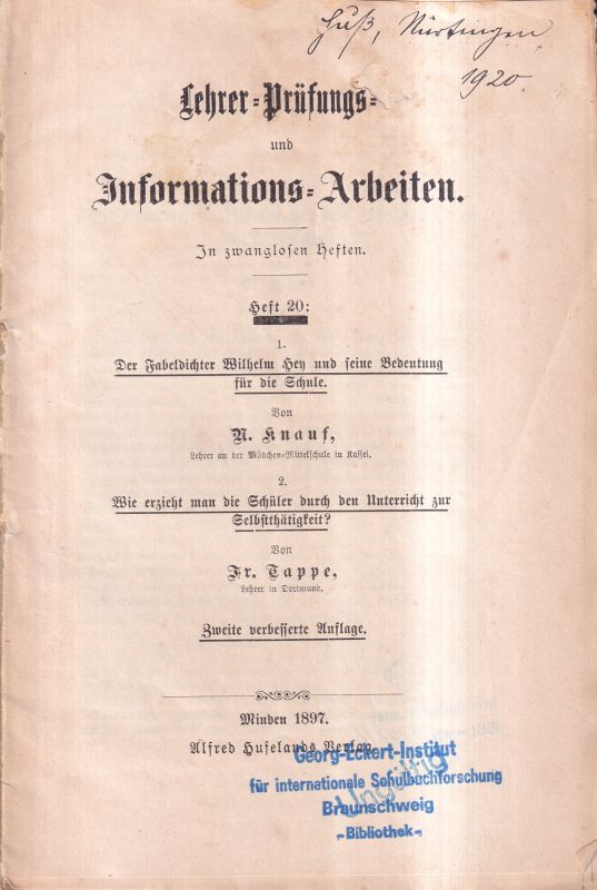 Knauf,R. und Fr.Tappe  Der Fabeldichter Wilhelm Hey und seine Bedeutung für die Schule 