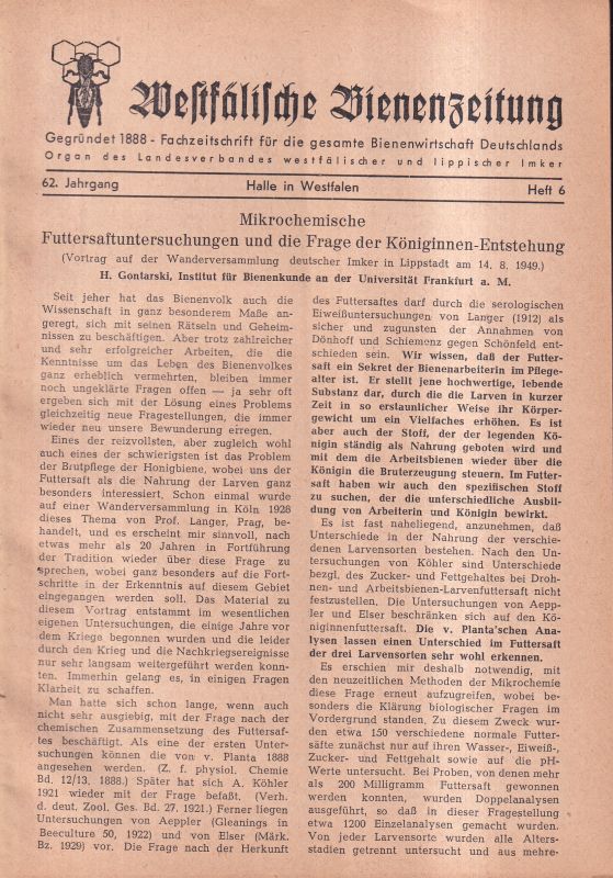 Westfälische Bienenzeitung  Westfälische Bienenzeitung 62.Jahrgang 1949 Heft 4 bis 8 (5 Hefte) 