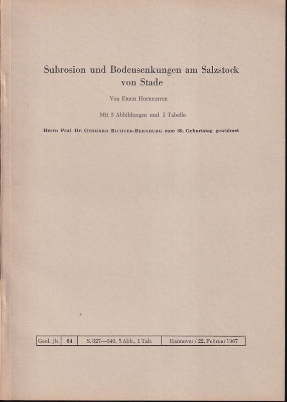 Hofrichter,Erich  Subrosion und Bodensenkungen am Salzstock von Stade 