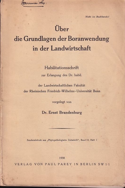 Brandenburg,Ernst  Über die Grundlagen der Boranwendung in der Landwirtschaft 