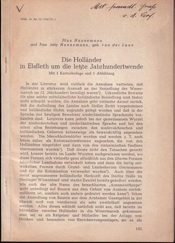 Hannemann,Max  Die Holländer in elsfleth um die letzte Jahrhundertwende 