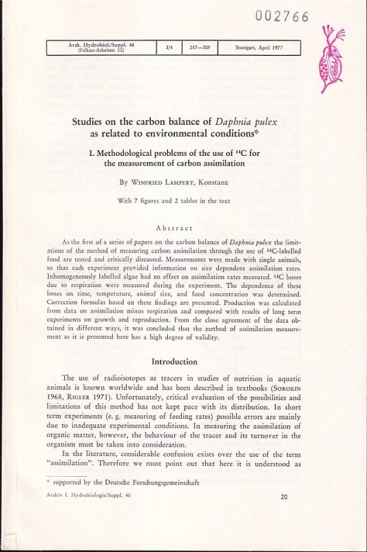 Lampert,Winfried  Studies on the carbon balance of Daphnia pulex as related to 