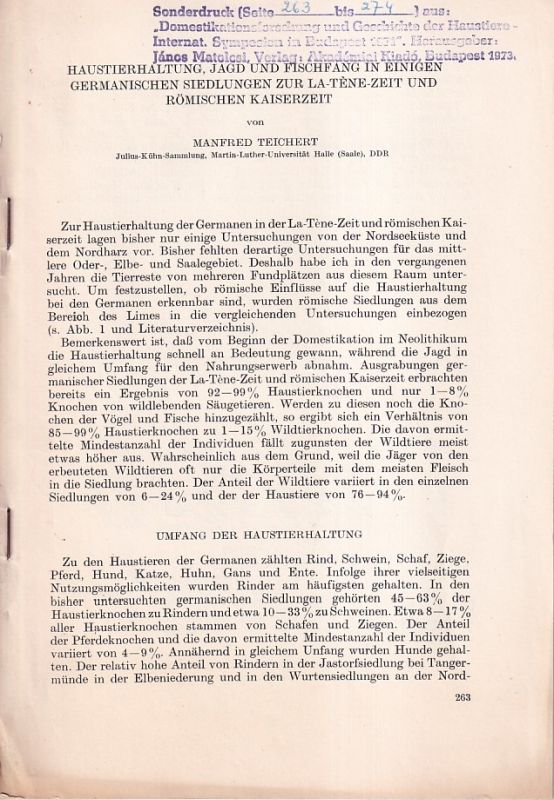 Teichert,Manfred  Haustierhaltung, Jagd und Fischfang in einigen germanischen 