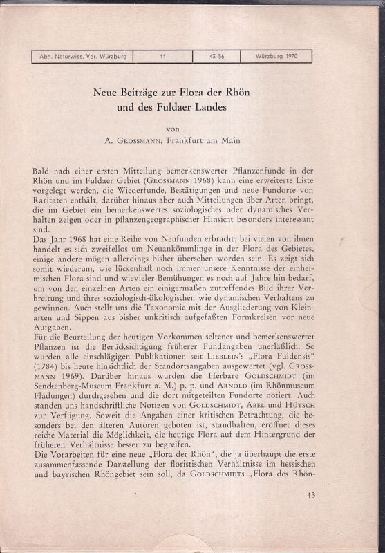 Grossmann,Anton  Neue Beiträge zur Flora der Rhön und des Fuldaer Landes 