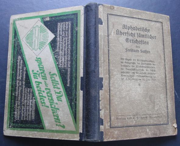Hrsg. Verlagsbuchhandlung Heinrich   Alphabetische Übersicht sämtlicher Ortschaften des Freistaates Sachsen  