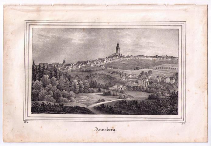 Lithographie aus "Saxonia",     Gesamtansicht Annaberg  