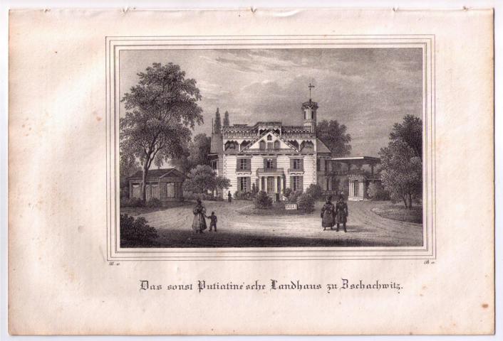 Lithographie aus "Saxonia",     Das sonst Putiatine`sche Landhaus zu Zschachwitz  