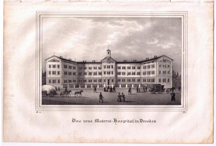 Lithographie aus "Saxonia",    Das  neue Materni -  Hospital in Dresden   