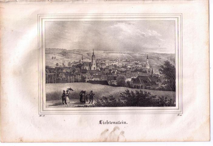 Lithographie aus "Saxonia",     Schloß Lichtenstein  (Blatt ist nicht wellig) 