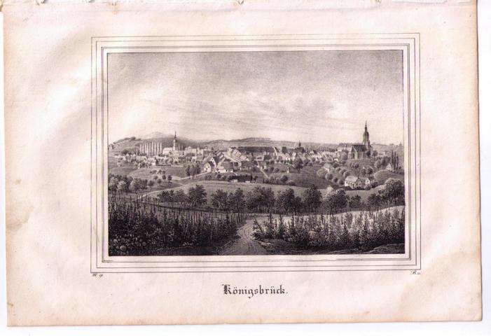 Lithographie aus "Saxonia",    Gesamtansicht Königsbrück   