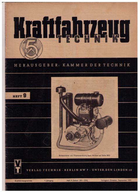 Hrsg. Kammer der Technik    Kraftfahrzeugtechnik  - Heft 9 -  1. Jahrgang 1951 