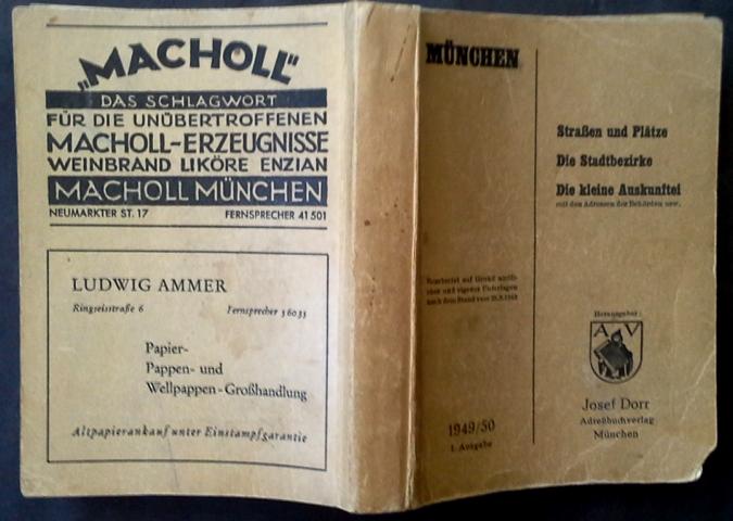 Hrsg. Dorr,Josef Adreßbuchverlag München   München - Straßen und Plätze - Die Stadtbezirke  1949/50  