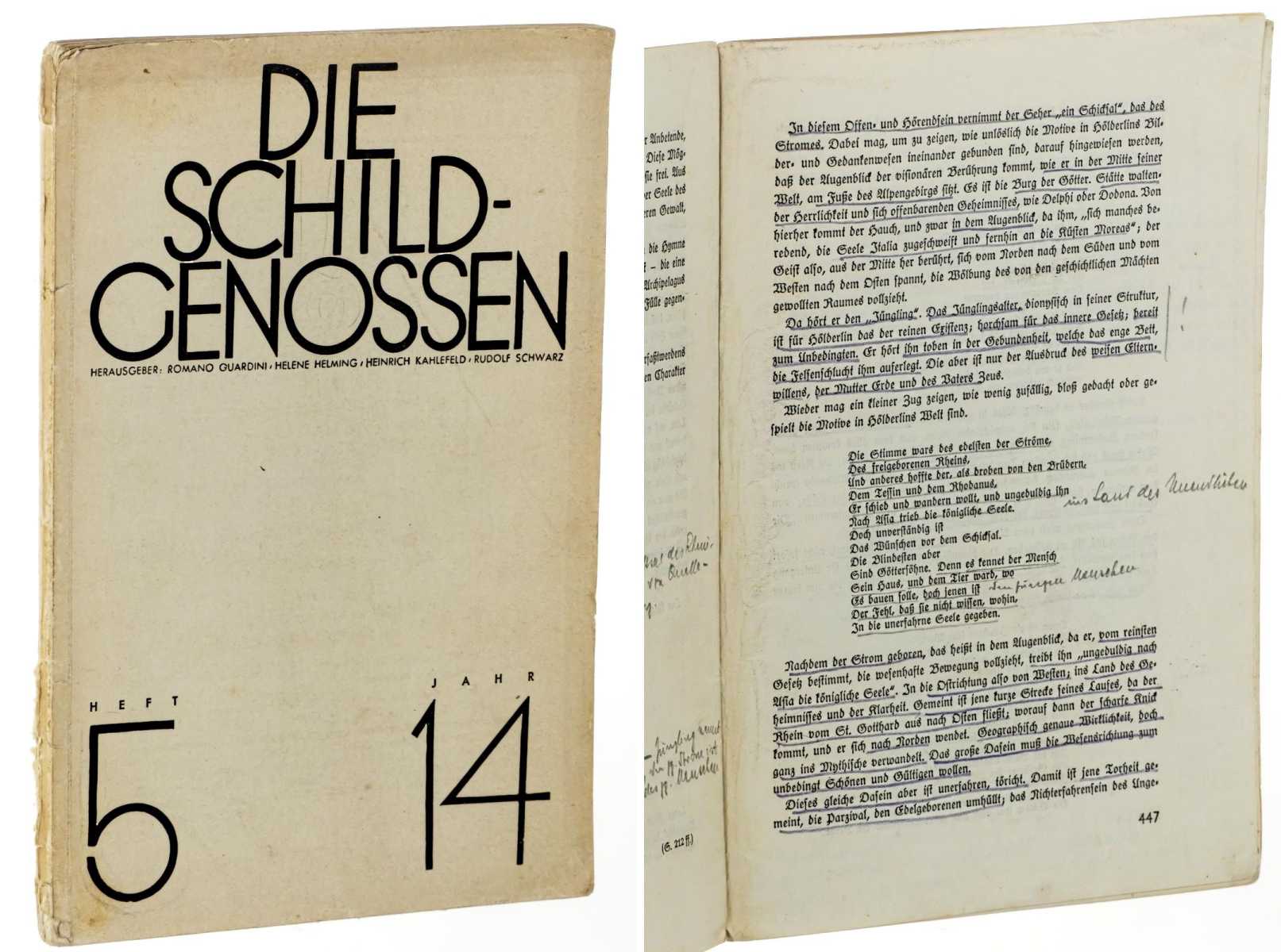   Die Schildgenossen. Katholische Zweimonatsschrift, herausgegeben v. Romano Guardini, Helene Helming, Heinrich Kahlefeld, Rudolf Schwarz. 