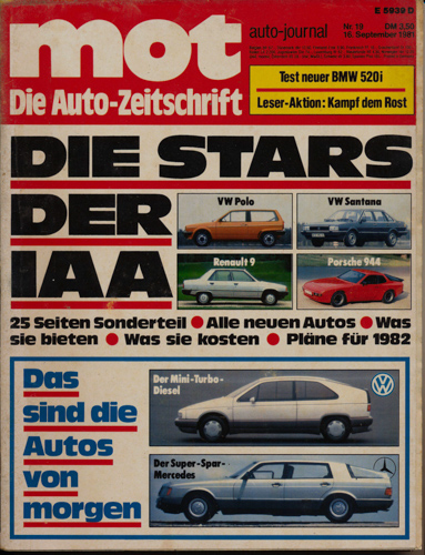   mot - Die Autozeitschrift. hier: Heft Nr. 19/1981. Die Stars der IAA. 