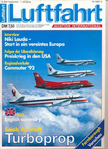   Luftfahrt. Aviation International. hier: Heft 9/1992: Saab Aircraft Turboprop. 