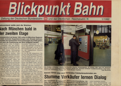   Blickpunkt Bahn. Zeitung der Deutschen Bundesbahn und der Deutschen Reichsbahn. hier: Ausgabe 1/1992. 