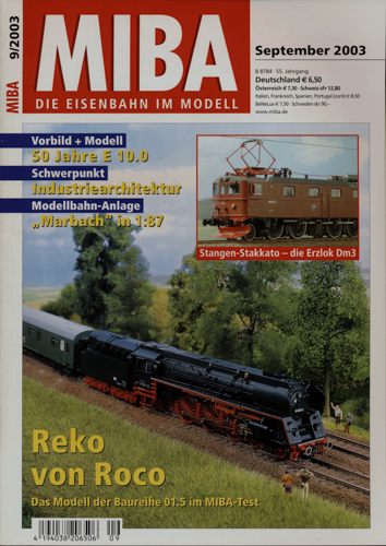  MIBA. Die Eisenbahn im Modell Heft 9/2003 (September 2003): Reko von Roco. Das Modell der Baureihe 01.5 im MIBA-Test. 