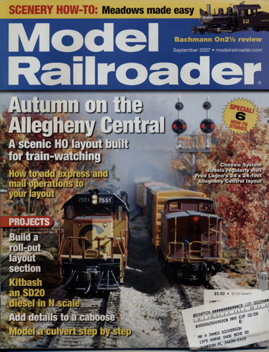   Model Railroader Magazine, September 2007: Autumn on the Allegheny Central. A scenic H0 layout built for train-watching. 