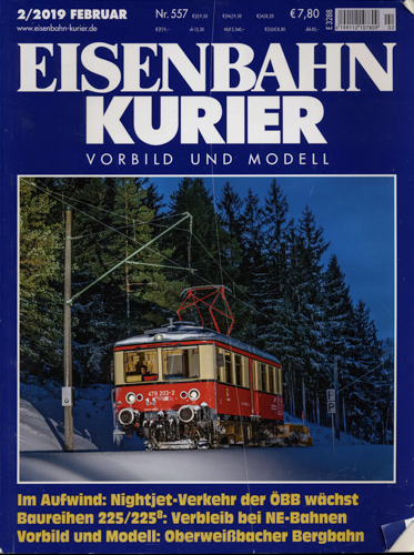   Eisenbahn Kurier Heft Nr. 557 (2/2019 Februar): Im Aufwind: Nightjet-Verkehr der ÖBB wächst. Baureihen 225/225,8: Verbleib bei NE-Bahnen. Vorbild und Modell: Oberweißbacher Bergbahn. 