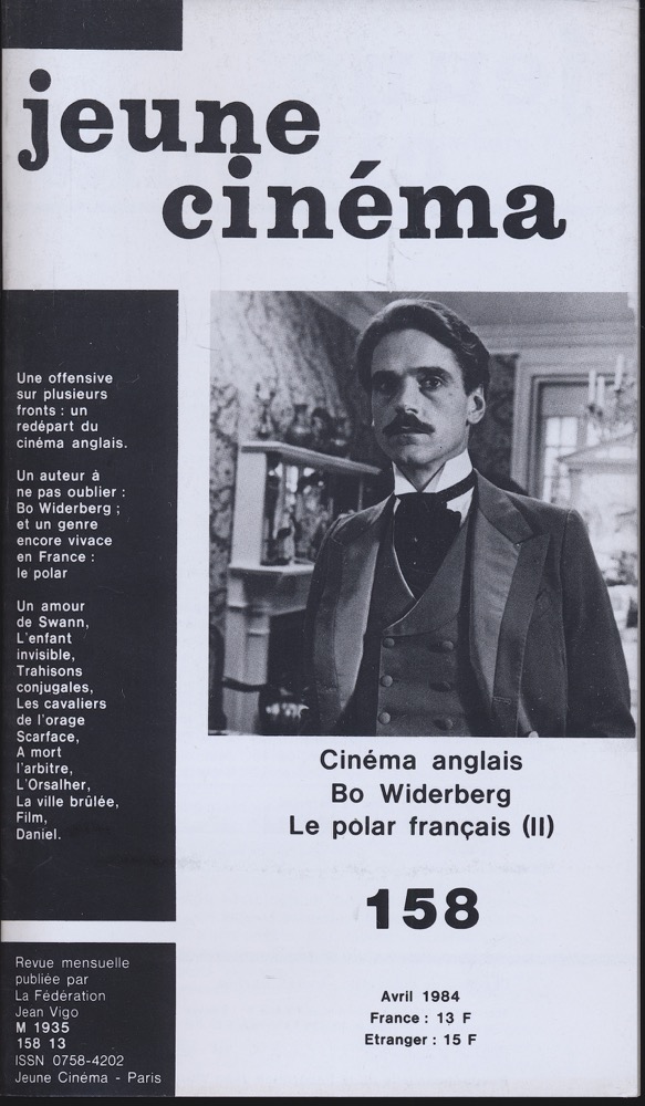   jeune cinéma no. 158 (Avril 1984): Cinéma anglais, Bo Widerberg, Le polar francais (II). 
