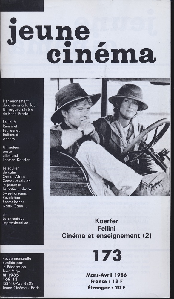   jeune cinéma no. 173 (Mars-Avril 1986): Koerfer, Fellini, Cinéma et enseignement (2). 