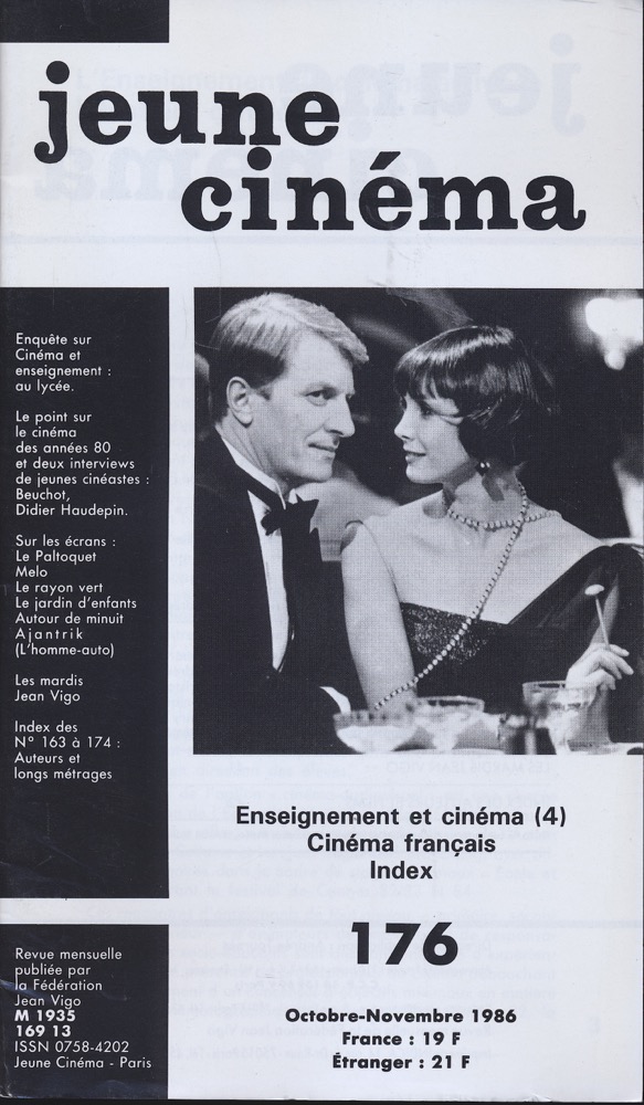   jeune cinéma no. 176 (Octobre-Novembre 1986):Enseignement et cinéma (4), Cinéma francais, Index. 