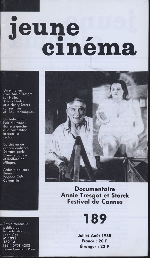   jeune cinéma no. 189 (Juillet-Août 1988): Documentaire, Annie Tresgot et Storck, Festival de Cannes. 