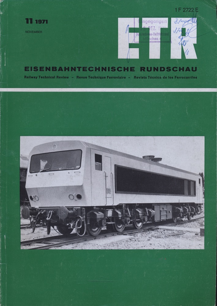   ETR Eisenbahntechnische Rundschau Heft 11/1971. 