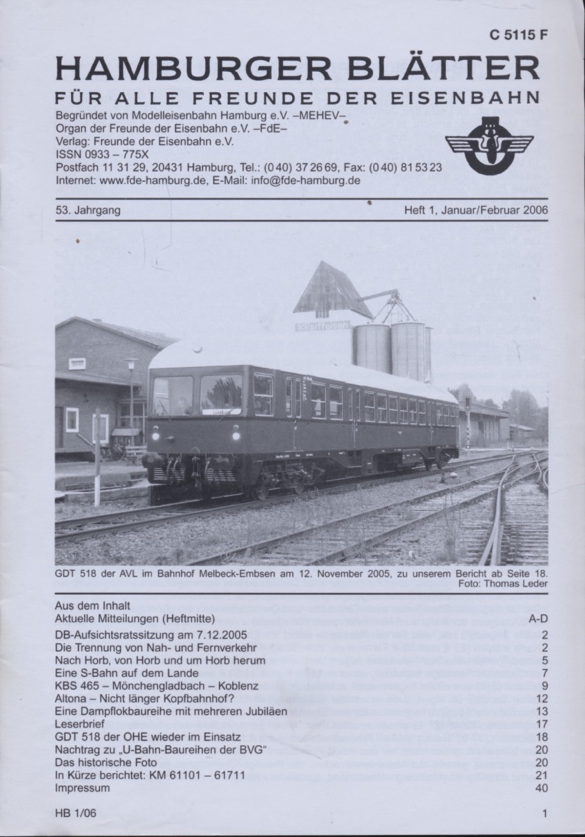 Freunde der Eisenbahn e.V. Hamburg  Hamburger Blätter für alle Freunde der Eisenbahn, 53. Jahrgang 2006: 8 Hefte (=kompl. Jahrgang). 
